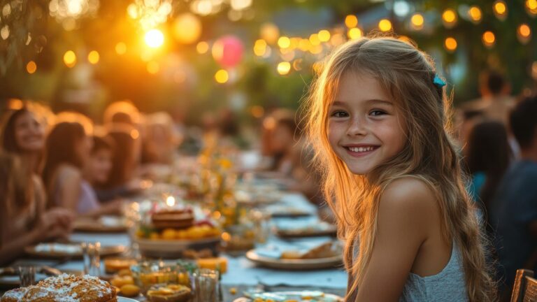 Smiling Little Girl at Birthday Dinner Party