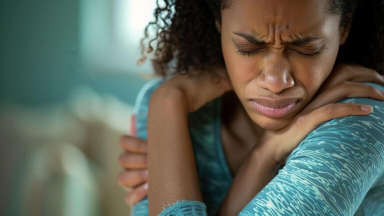 Closeup of a Woman Grimacing While Touching Her Face Expressive Design
