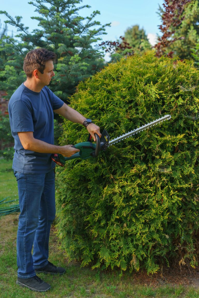 man working in neighbor's yard
