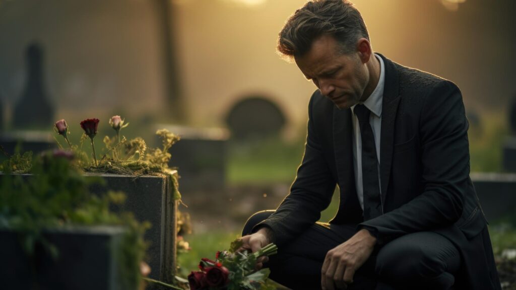 A quiet farewell a tender moment of the last meeting at the funeral enveloped in silence and deep emotions of the departed