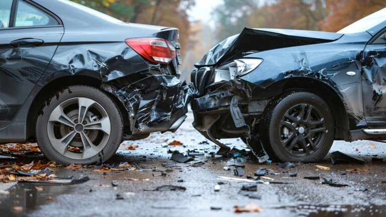 Car accident on a rainy street