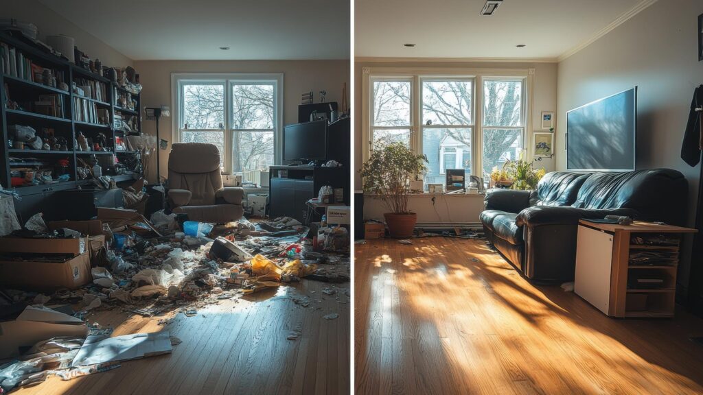 Room before and after renovation showing home improvement progress