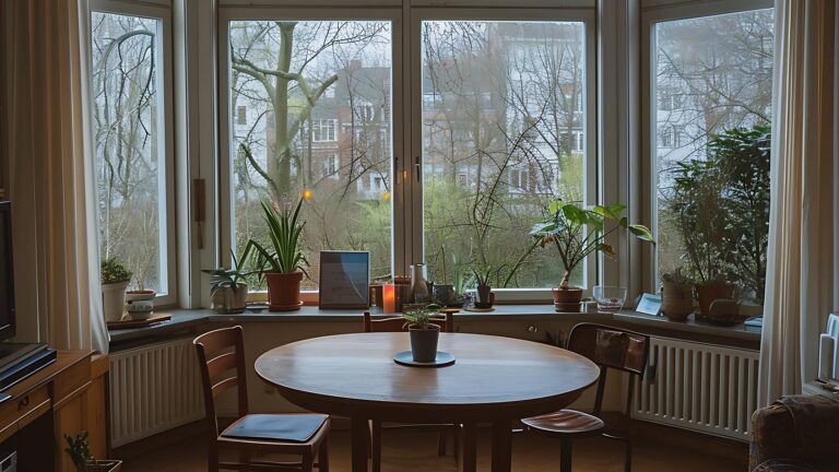 Living Room with Large Windows and Table