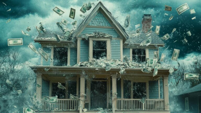 Captivating image house enveloped in a shower of money a unique and striking photography shot