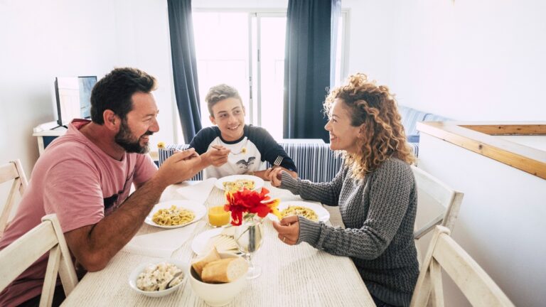 Family at home do lunch together enjoying the time
