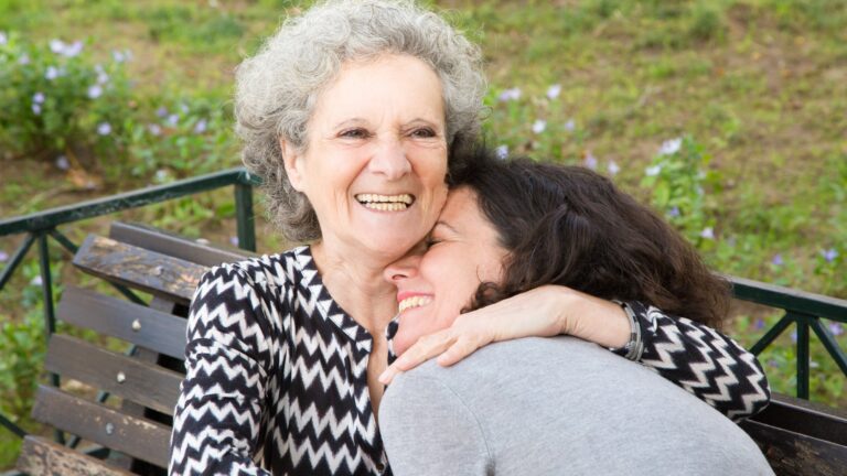 Happy senior lady spending great time with daughter