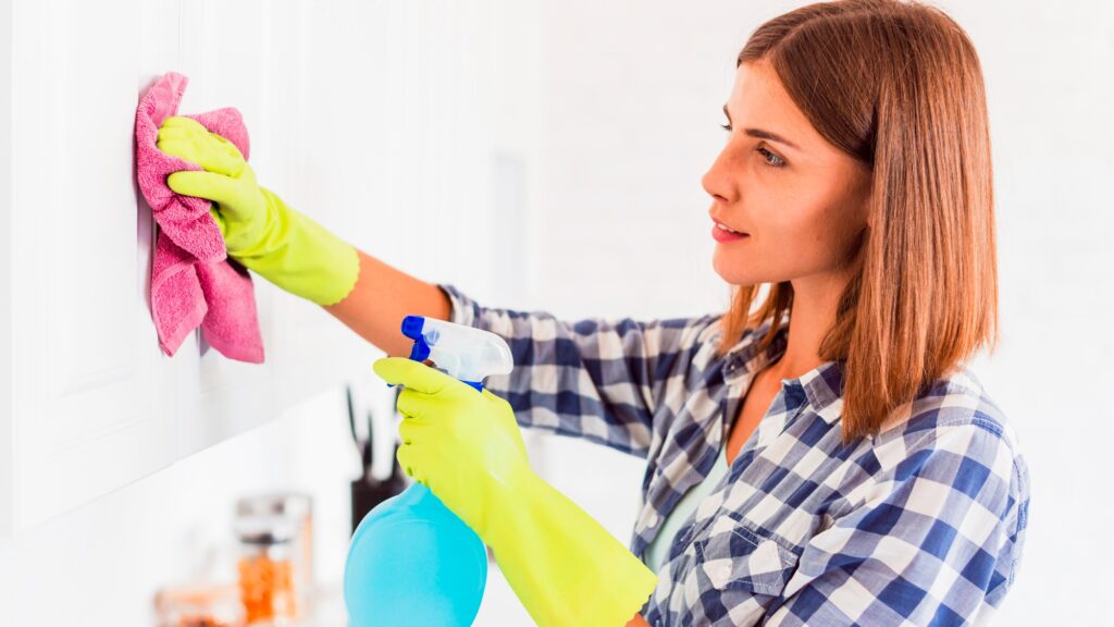 Young woman cleaning the house