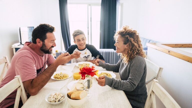 Family at home do lunch together enjoying the time