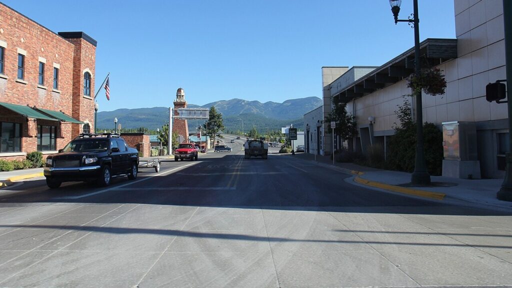 Looking west on w:U.S. Route 93 in downtown w:Whitefish, Montana.
