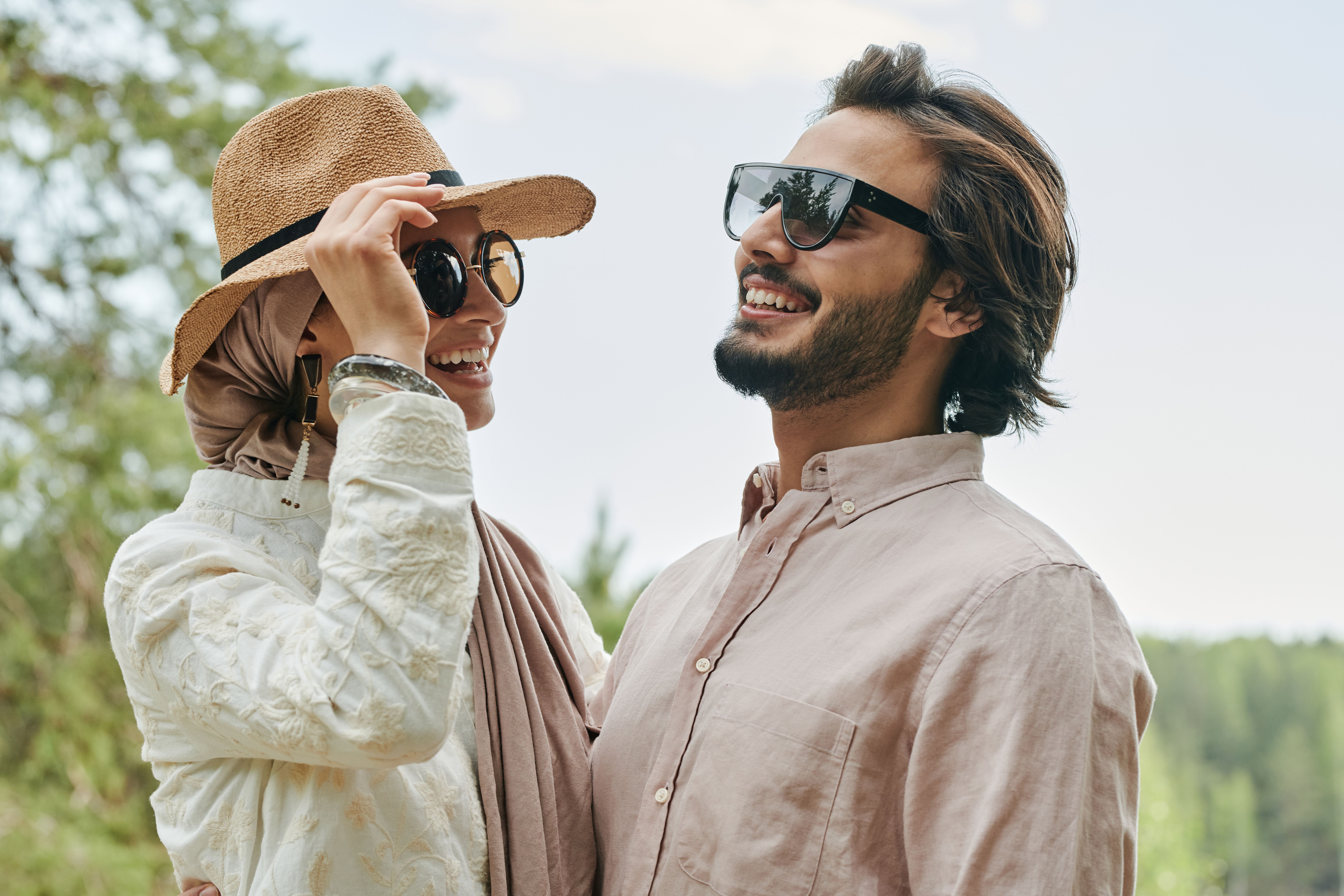 husband and wife laughing