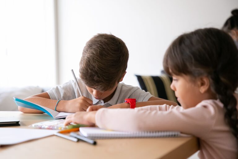 children doing school homework