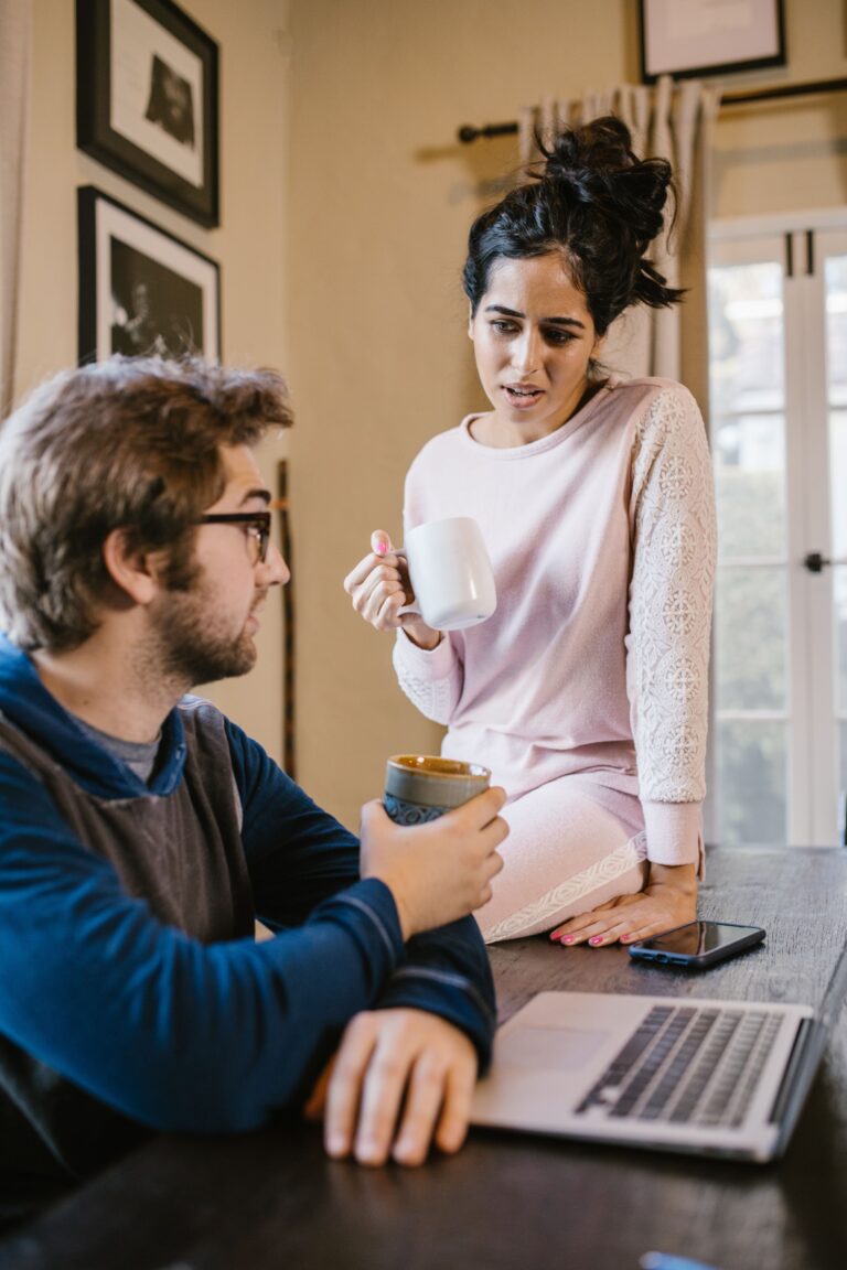 husband, wife talking