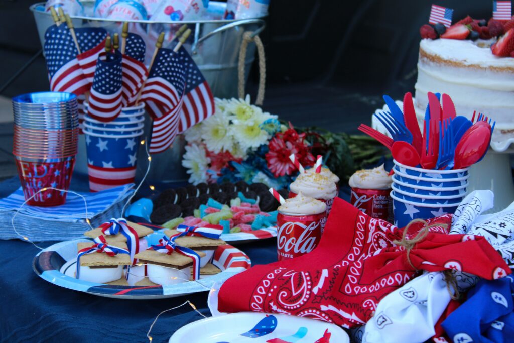 family back yard bar-b-que celebrating fourth of july