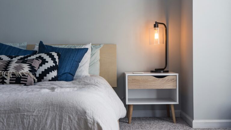 black table lamp on nightstand