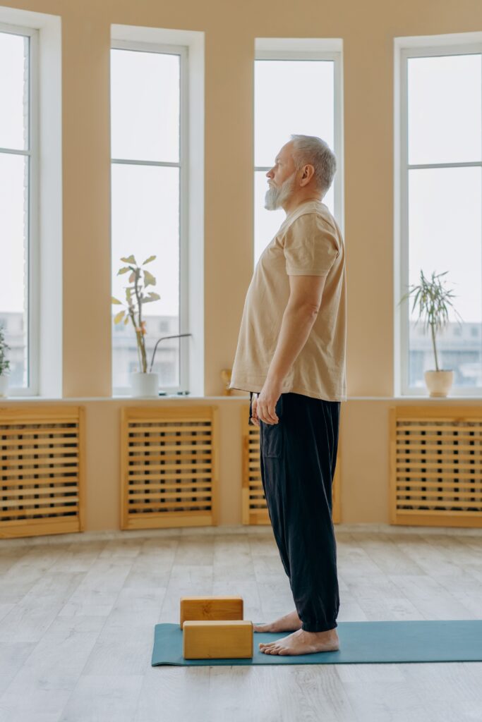 man standing in balanced position