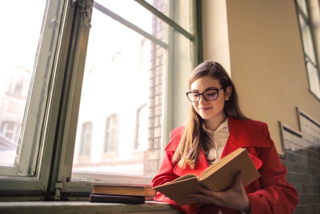 person reading with glasses on