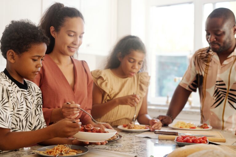 family eating dinner together