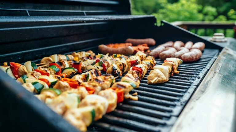 grilled barbecues on black and gray grill