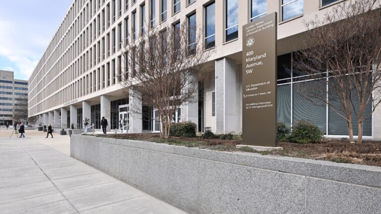 Exterior of the Lyndon Baines Johnson U.S. Department of Education building in Washington, D.C., with its official sign visible