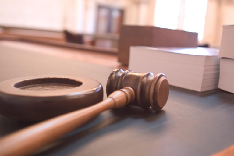 A gavel in a federal courtroom